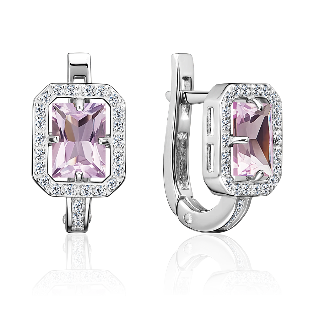 Серьги из серебра с фианитом и с аметистом Платина 02-1391-00-209-0200 02-1391-00-209-0200
