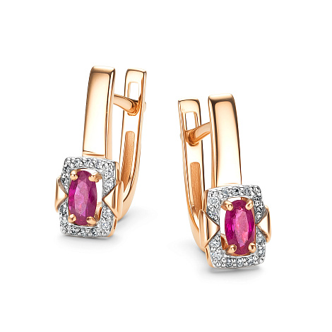 Серьги из золота с бриллиантом и с рубином Алькор 26220-103 26220-103