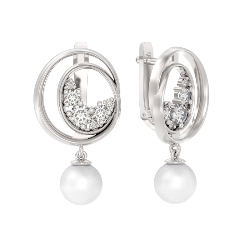 Серьги из серебра с фианитом и с жемчугом Арина 1062792-01150-2s 1062792-01150-2s