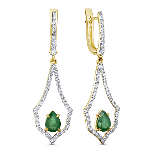Серьги из лимонного золота с бриллиантом и с изумрудом KABAROVSKY 12-22056-1200 12-22056-1200