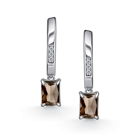 Серьги из серебра с фианитом и с раухтопазом Алькор 02-4851/00рт-00 02-4851/00рт-00